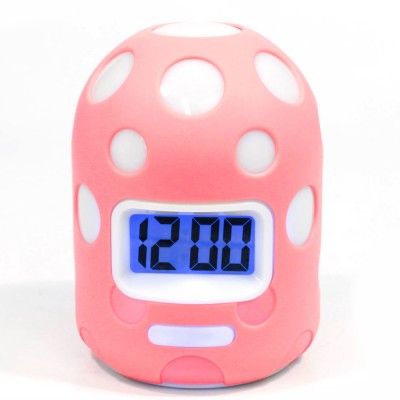 Plastic Glowing 7 Led Color Change Digital Pink Silicon Girls Table  Alarm Clock