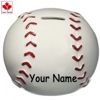 Personalized Sports Baseball Round Shaped Ceramic Piggy Bank Coin Bank with Custom Name