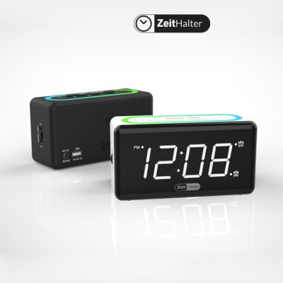 New Design Big Black Home Decor Adult Dual Alarm Clock With usb charging port and 7 color night light